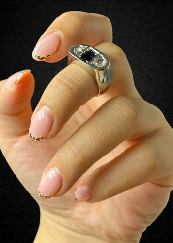 Bague 56 Bague pont - Saphir et diamants en or blanc 18 carats 58 Facettes