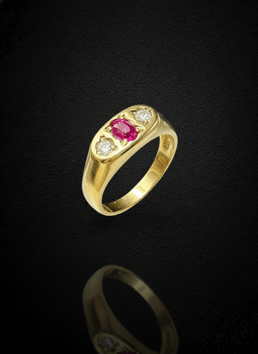 Bague Anello à pont avec rubis et diamants en or jaune 58 Facettes