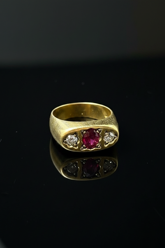 Bague 64 Bague pont vintage - Rubis et diamants en or jaune 18K 58 Facettes