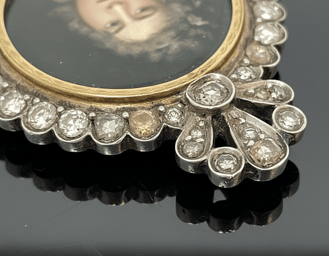 Pendentif Pendentif portaritrat en argent et or, diamants taille rose 58 Facettes