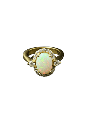 Bague Bague - opale arlequin et diamants en or jaune 58 Facettes