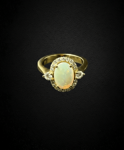 Bague 64.5 Bague marguerite - Opale arlequin et diamants en or jaune 18 carats 58 Facettes
