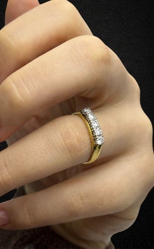 Bague Anni '30 - Bague rivière en or jaune et or blanc diamants 58 Facettes