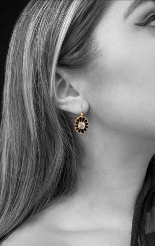 Boucles d'oreilles Impero austro-ungarico - Boucles d'oreilles pendantes en émail noir 58 Facettes