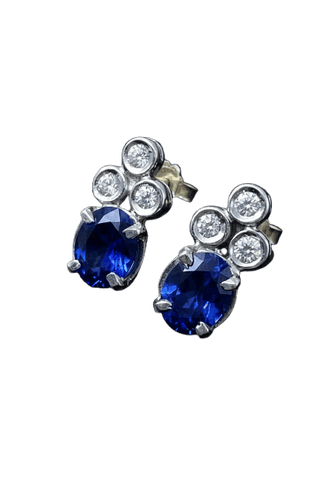 Boucles d'oreilles Orecchini pendenti - Zaffiri et diamants en or blanc 58 Facettes