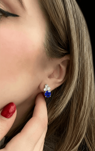 Boucles d'oreilles Orecchini pendenti - Zaffiri et diamants en or blanc 58 Facettes