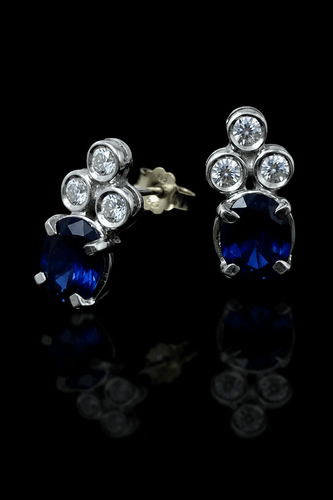 Boucles d'oreilles Orecchini pendenti - Zaffiri et diamants en or blanc 58 Facettes