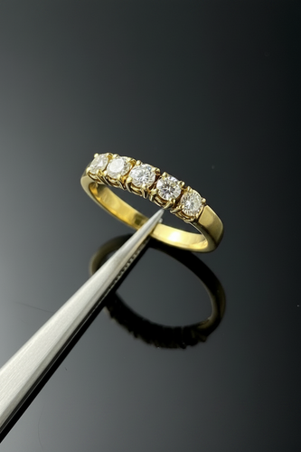 Bague 55 Bague rivière vintage en or jaune 18K et diamants 58 Facettes