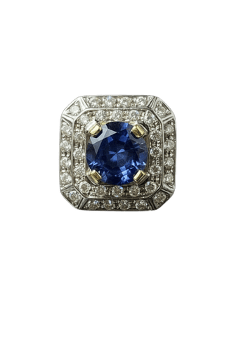 Bague Bague octogonale en or avec saphir Verneuil et diamants 58 Facettes