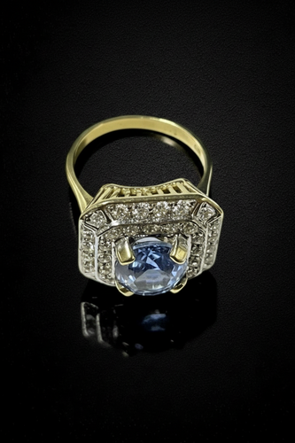 Bague 55 Bague octogonale - Saphir Verneuil et diamants 58 Facettes