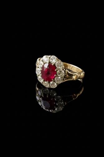 Bague Anello austro-ungarico en or rose avec rubis et diamants 58 Facettes