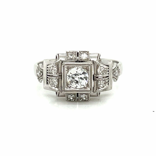 Bague 57 Art déco - Bague de fiançailles diamant en or blanc 18k 58 Facettes