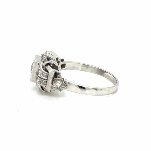Bague 57 Art déco - Bague de fiançailles diamant en or blanc 18k 58 Facettes