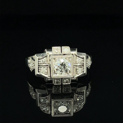 Bague 57 Art déco - Bague de fiançailles diamant en or blanc 18k 58 Facettes
