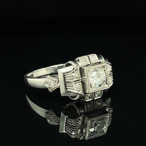 Bague 57 Art déco - Bague de fiançailles diamant en or blanc 18k 58 Facettes