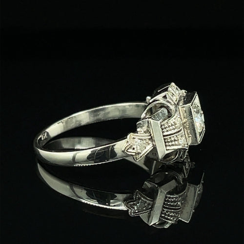 Bague 57 Art déco - Bague de fiançailles diamant en or blanc 18k 58 Facettes