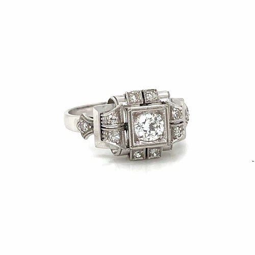 Bague 57 Art déco - Bague de fiançailles diamant en or blanc 18k 58 Facettes