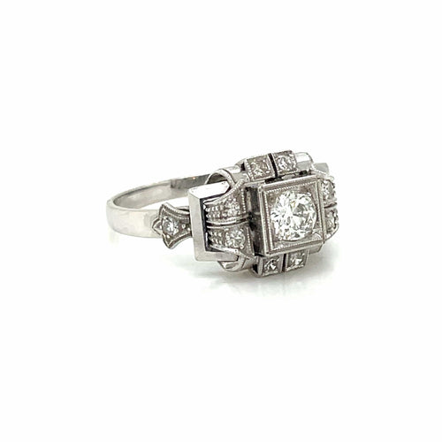 Bague 57 Art déco - Bague de fiançailles diamant en or blanc 18k 58 Facettes