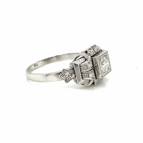 Bague 57 Art déco - Bague de fiançailles diamant en or blanc 18k 58 Facettes