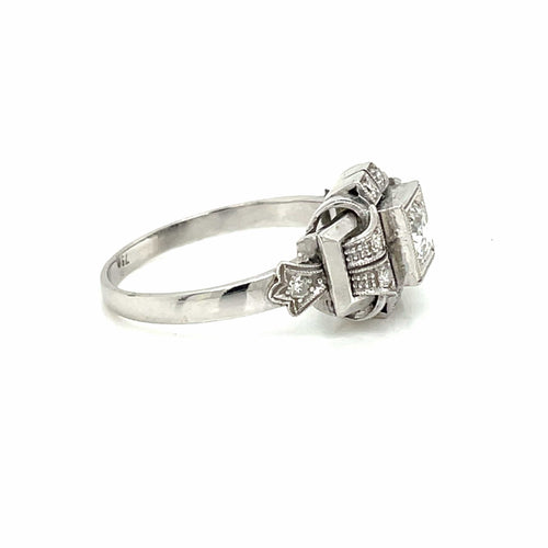 Bague 57 Art déco - Bague de fiançailles diamant en or blanc 18k 58 Facettes