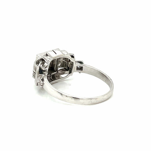 Bague 57 Art déco - Bague de fiançailles diamant en or blanc 18k 58 Facettes