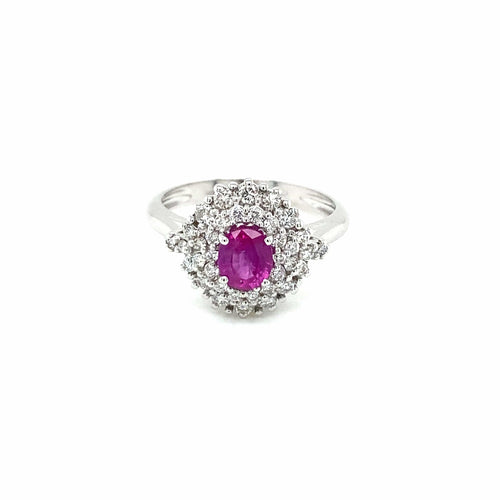 Bague 55 Bague cluster en or blanc 18k rubis diamants 58 Facettes