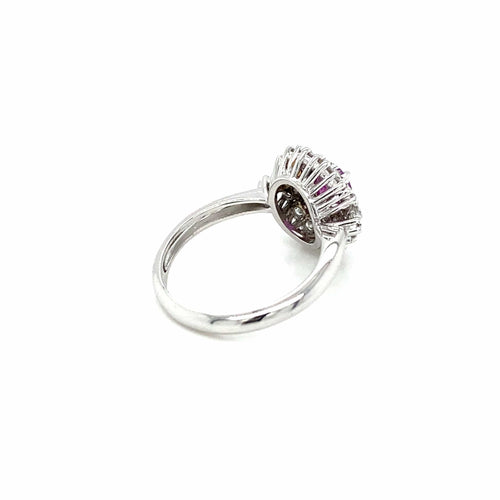 Bague 55 Bague cluster en or blanc 18k rubis diamants 58 Facettes