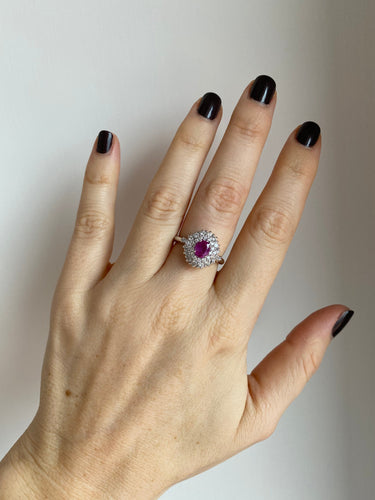 Bague 55 Bague cluster en or blanc 18k rubis diamants 58 Facettes