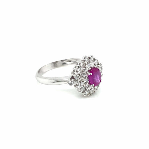 Bague 55 Bague cluster en or blanc 18k rubis diamants 58 Facettes