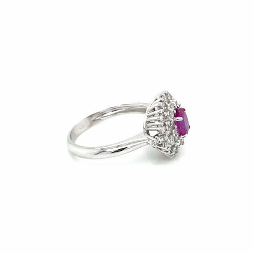 Bague 55 Bague cluster en or blanc 18k rubis diamants 58 Facettes