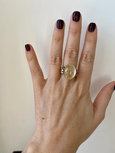 Bague 57 Vintage - Bague cocktail en or rose saphir et diamants 58 Facettes