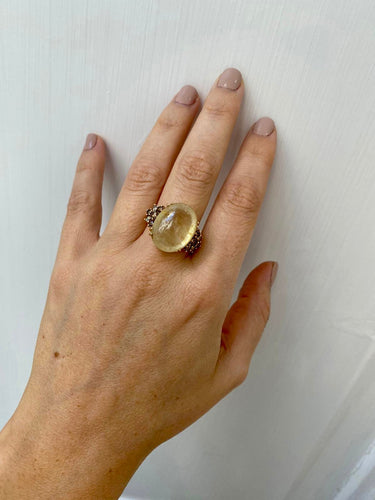 Bague 57 Vintage - Bague cocktail en or rose saphir et diamants 58 Facettes