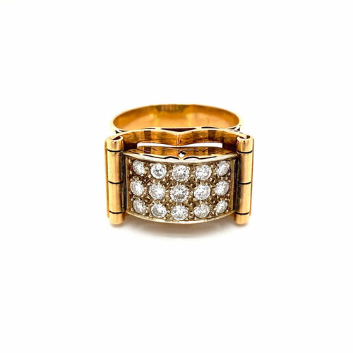 Bague 52 Art déco - Bague en or jaune 18 k diamants 58 Facettes
