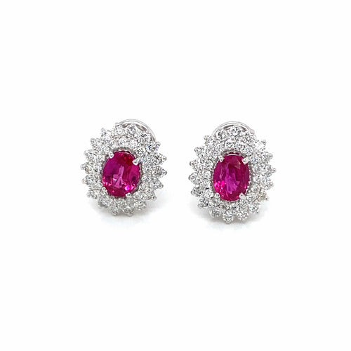 Boucles d'oreilles Vintage - Boucles d'oreilles puces en or blanc 18k rubis et diamants 58 Facettes