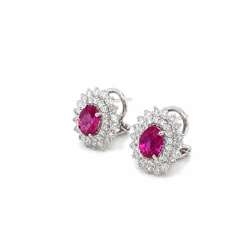 Boucles d'oreilles Vintage - Boucles d'oreilles puces en or blanc 18k rubis et diamants 58 Facettes