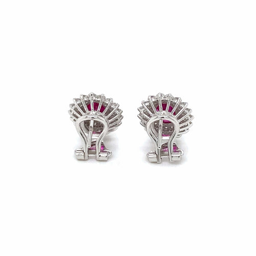 Boucles d'oreilles Vintage - Boucles d'oreilles puces en or blanc 18k rubis et diamants 58 Facettes