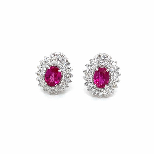Boucles d'oreilles Vintage - Boucles d'oreilles puces en or blanc 18k rubis et diamants 58 Facettes