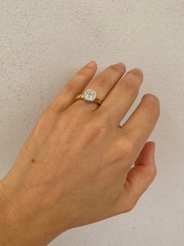 Bague 53 Solitaire - Bague en or jaune et blanc 18 k diamant coussin 58 Facettes