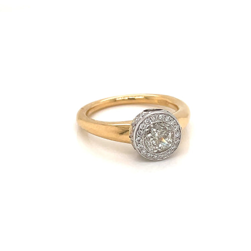 Bague 53 Solitaire - Bague en or jaune et blanc 18 k diamant coussin 58 Facettes