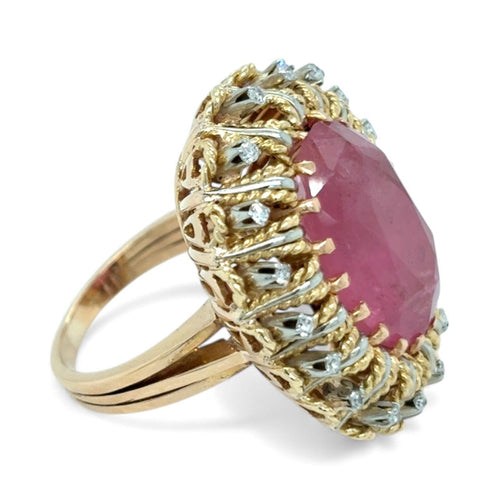 Bague 52 Bague cocktail vintage en or rose et blanc 18k, rubellite 12 ct et diamants 58 Facettes