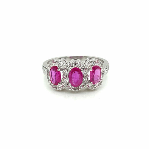 Bague 56 Bague trois pierres rubis et diamants en or 18k 58 Facettes