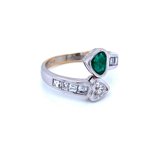Bague 59 Vous et Moi - Bague en or blanc 18k émeraude et diamants 58 Facettes