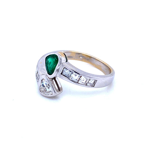 Bague 59 Vous et Moi - Bague en or blanc 18k émeraude et diamants 58 Facettes