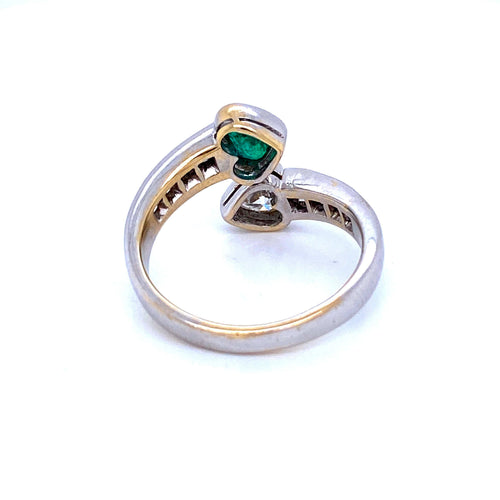 Bague 59 Vous et Moi - Bague en or blanc 18k émeraude et diamants 58 Facettes