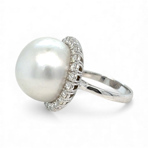 Bague 54 Bague rétro - Perle de mer du Sud et diamants en or blanc 58 Facettes