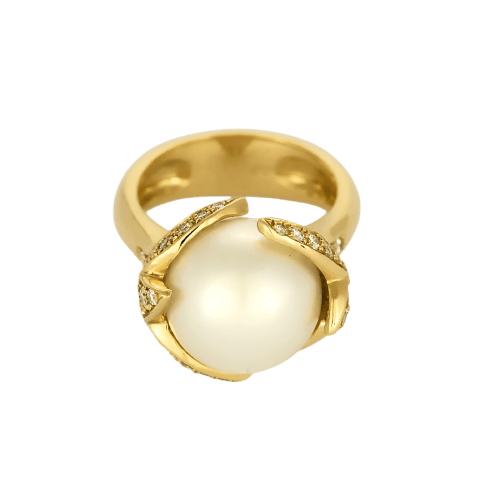 54.5 Bague en or jaune, diamants et perle de culture 58 Facettes EB9
