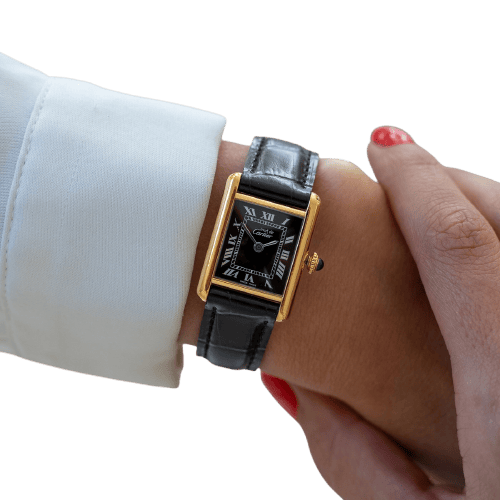 Cartier Tank Must - SM watch with silver-gilt black Roman dial 