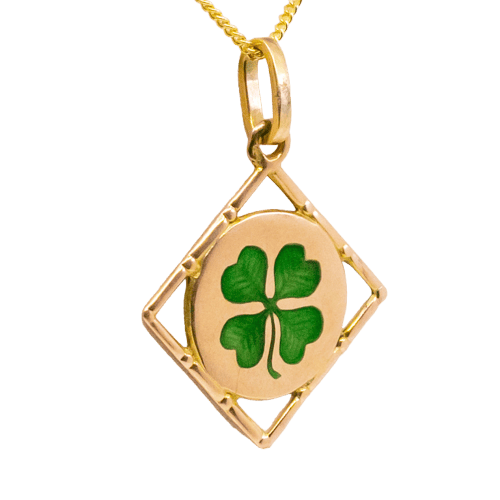 Pendentif losange trèfle en or 14 ct et émail 58 Facettes 6A19FE7C102D419CAF40007A8D255326