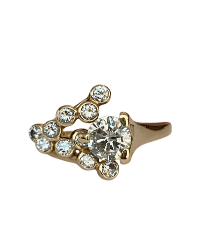 56 Bague cocktail vintage en or jaune 18 ct et diamants 58 Facettes ring