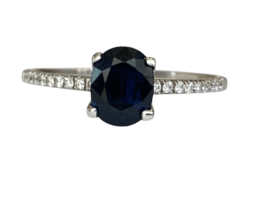 52 Diana - Bague en or blanc 18 kt, saphir et diamants 58 Facettes ring